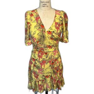 Zara yellow floral wrap dress size M Hawaiian print